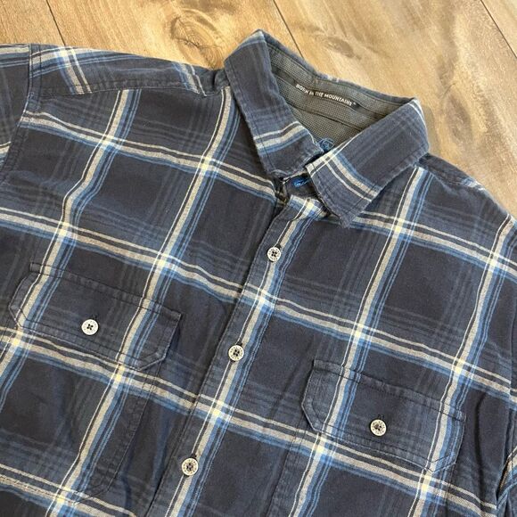 Kuhl Blue Flannel Athletic Casual Buttonup Men Large Bin P-64 - Picture 2 of 4